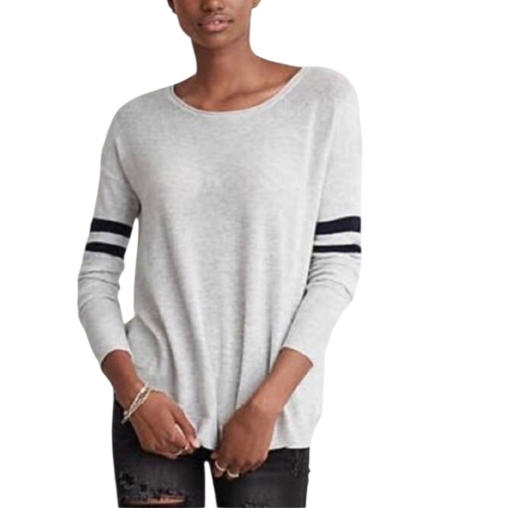 American Eagle Outfitters Soft Knit Sweater Striped Sleeve Gray Small
